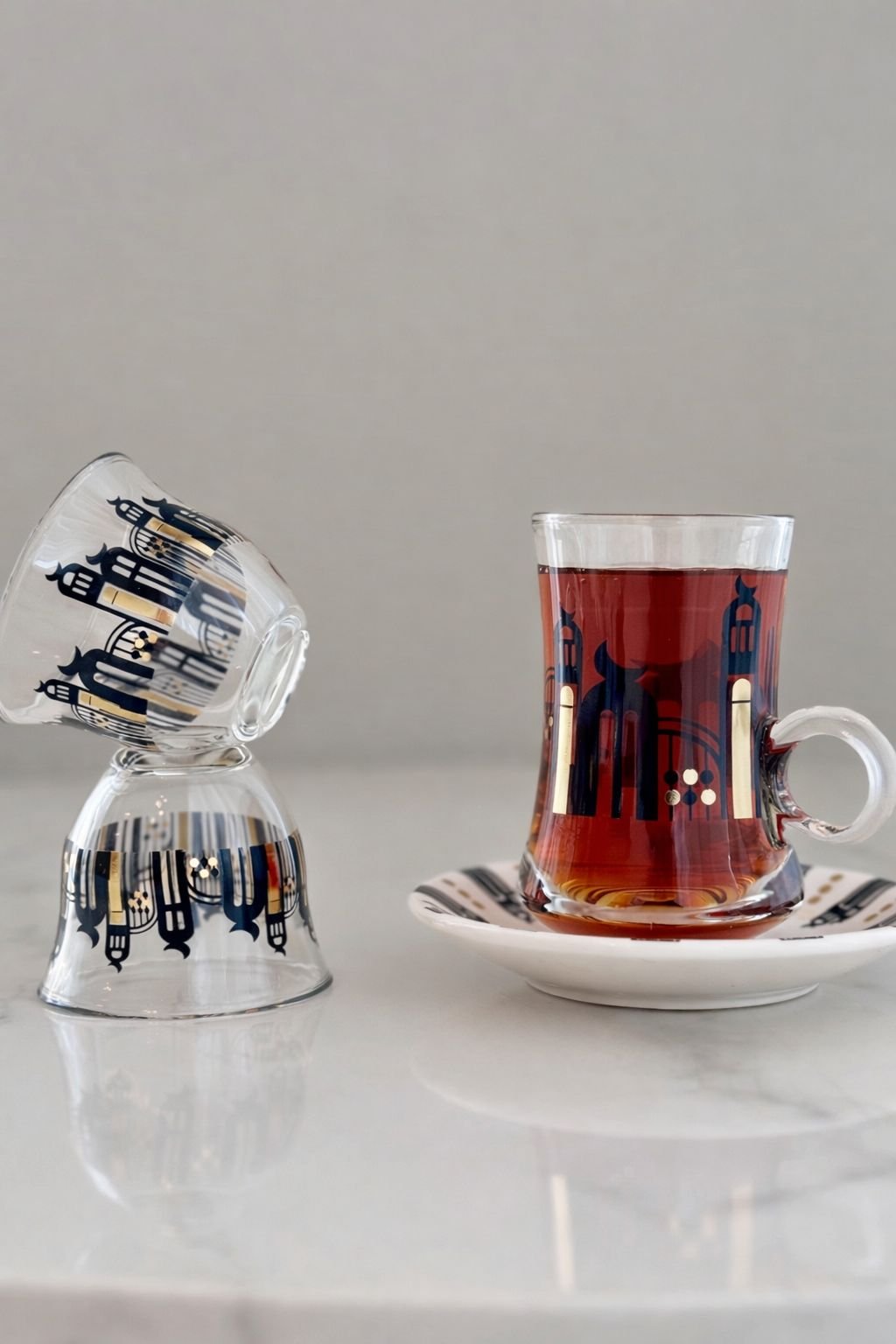 شاي اسود طقم ضيافة شاي وقهوة مأذن اسود - ٦ أشخاص - Image 1