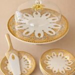 ه طقم ضيافة ستاند كيك مع ٦ صحون حلوى ذهبي